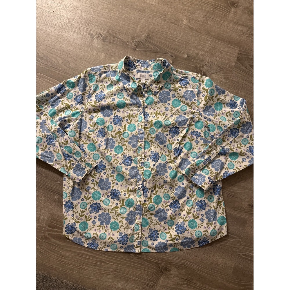 Croft & Barrow Womens Plus‎ 2X Floral Print Button Down Shirt Long Sleeve Cotton